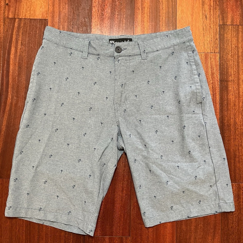 Travis Mathew Shorts Mens 33 34x10.5" Gray  AOP Rock The Boat Golf Performance